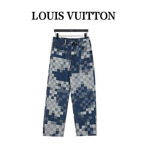 Jeans LV Louis Vuitton 24SS a scacchiera con mosaico