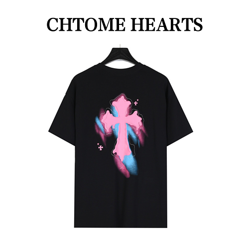 CH Crow Heart 24SS Sanskrit cross graffiti patch embroidered short-sleeved T-shirt