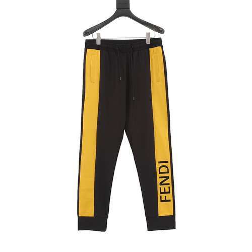 Pantaloni casual elasticizzati FD Fendi con righe gialle e cuciture a contrasto