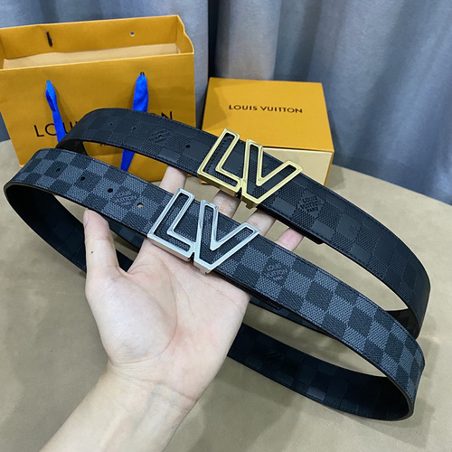 LV original men's leather belt counter quality LV men's belt ready stock wholesale width 4.0CM compl