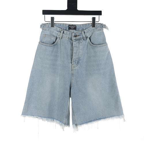 Shorts in denim con nappe effetto invecchiato Balenciaga BLCG