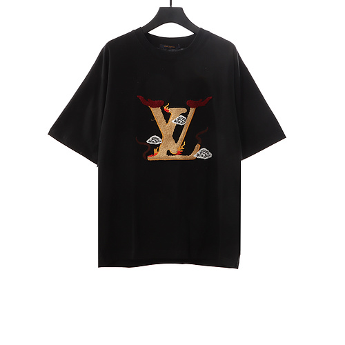 LV letter terry embroidered short sleeves black