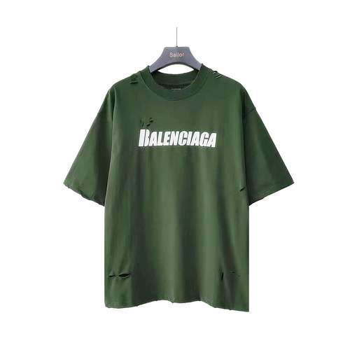 Balenciaga BLCG washed, damaged logo torn short-sleeves