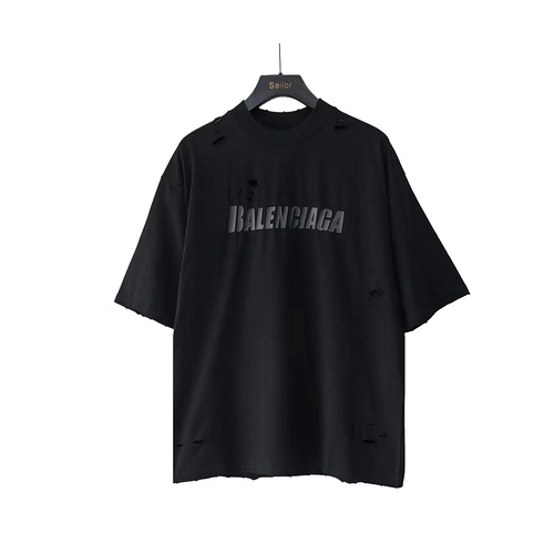 Balenciaga BLCG washed, damaged logo torn short-sleeves