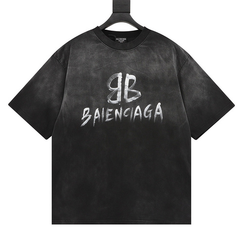 BLCG washed cursive lettering printed round neck T-shirt