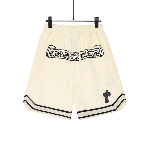 CH Crow Heart Leather Label Cross Embroidered Sanskrit Shorts