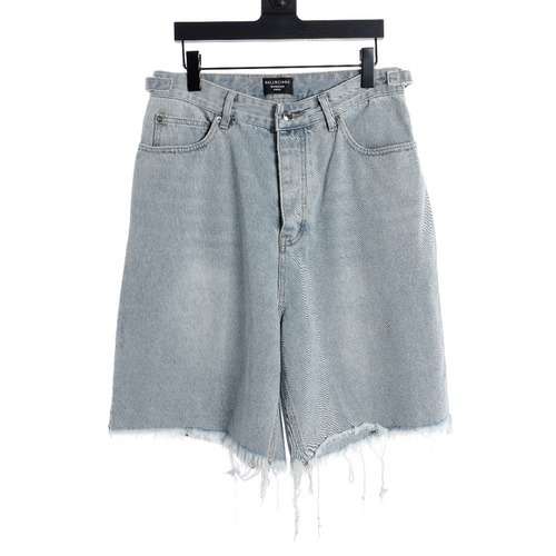 Shorts in denim BLCG con orlo in nappa effetto invecchiato