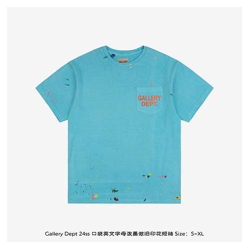 GD 24ss pocket English letter splash ink distressed printed short sleeves