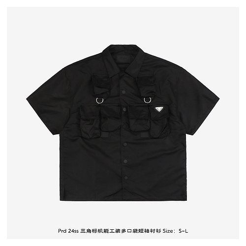 Prd 24ss triangle logo functional workwear multi-pocket short-sleeved shirt