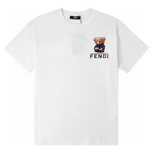 Fendi/FD summer new high-end quality cartoon bear toothbrush embroidered round neck short-sleeved T-