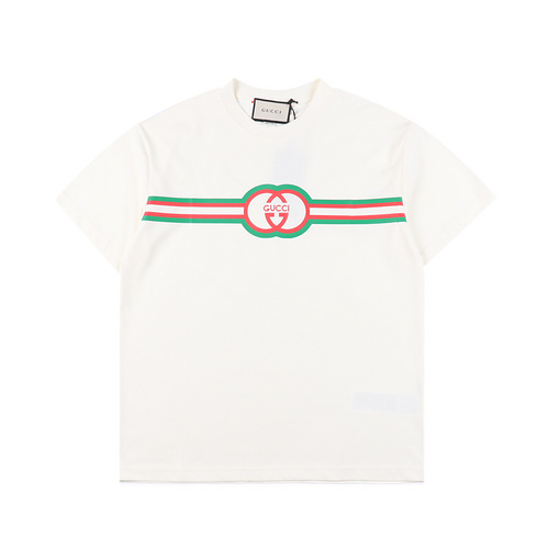 GC/Gucci 24SS red and green striped printed short-sleeved T-shirt