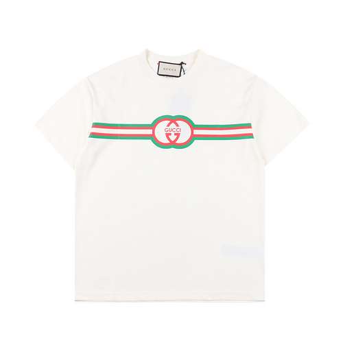 GC/Gucci 24SS red and green striped printed short-sleeved T-shirt