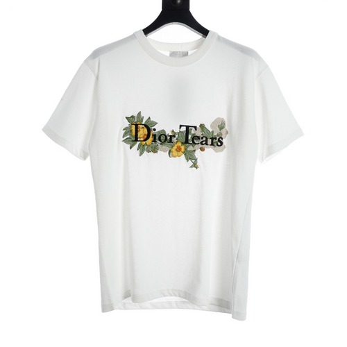 CD embroidered floral lettering short-sleeved T-shirt