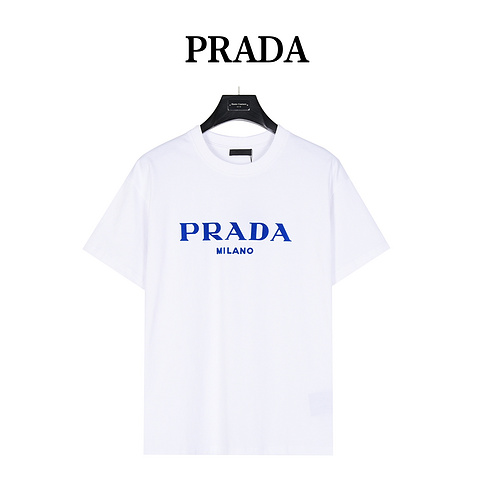 PRD/Prada 24ss logo letter flocked short-sleeved T-shirt