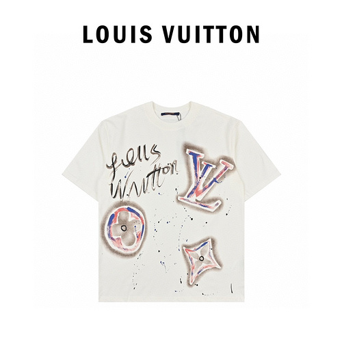 LV/Louis Vuitton 24ss presbyopic splash-ink gradient printed short-sleeved T-shirt