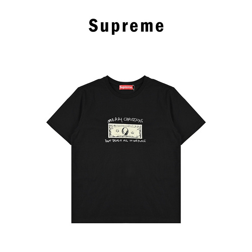 SUP*REME 21FW SPEND IT US dollar TEE black and gold pattern printed short sleeves on the chest