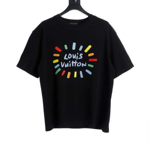 T-shirt a maniche corte con stampa di lettere colorate LV