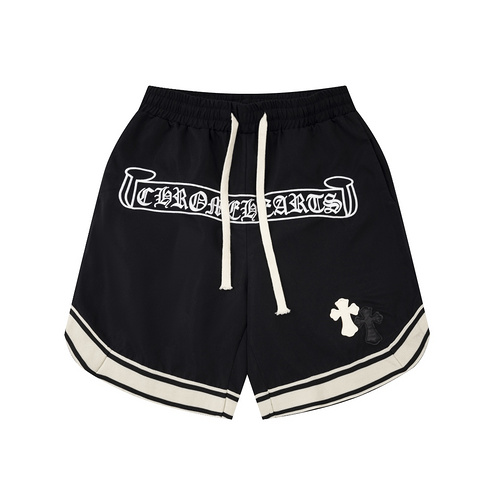 CH Crow Heart Leather Label Cross Embroidered Sanskrit Shorts