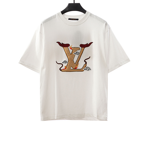 LV letter terry embroidered short sleeves white