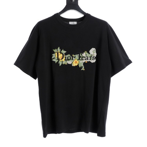 CD embroidered floral lettering short-sleeved T-shirt