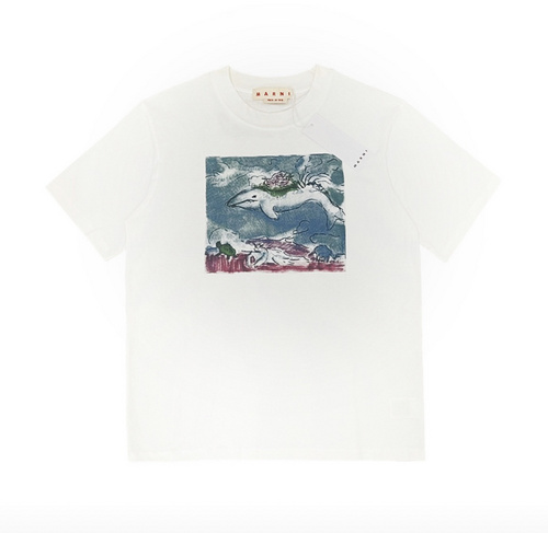 Ma*rni/Mani 24SS early spring limited humor hand-painted graffiti ocean whale short-sleeved T-shirt