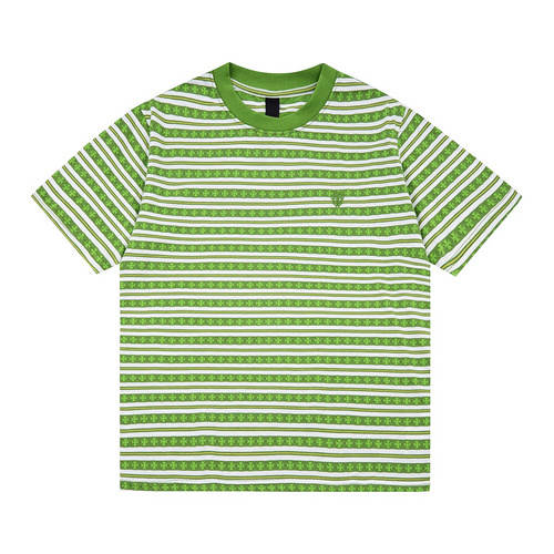CH Croix Heart Striped Allover Printed Jacquard Knitted Short Sleeves