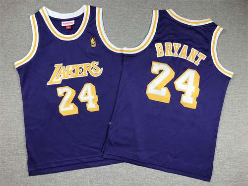 Abbigliamento per bambini Lakers No 24 Kobe Bryant Etichetta viola oro