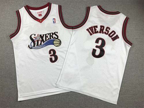 Abbigliamento per bambini 76ers No 3 Allen Iverson White