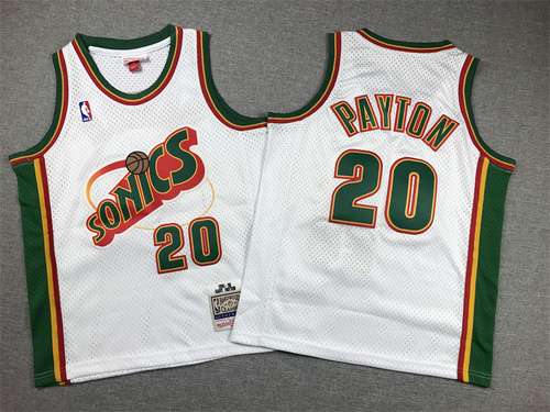 Abbigliamento per bambini SuperSonics No 20 Gary Payton Retro Label Bianco