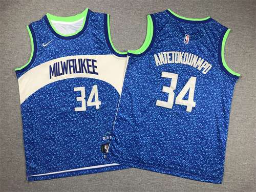 Abbigliamento per bambini 24 Bucks No 34 Giannis Antetokounmpo City Edition Blu