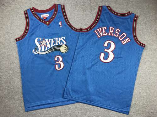 Abbigliamento per bambini 76ers No 3 Allen Iverson Blu