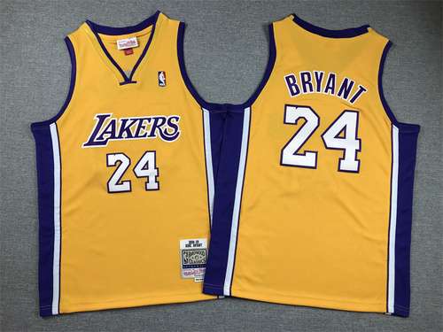 Abbigliamento per bambini Lakers No 24 Kobe Bryant collo a V giallo