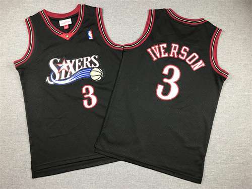 Abbigliamento per bambini 76ers No 3 Allen Iverson Nero