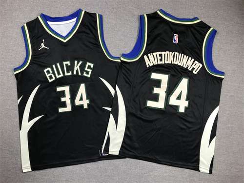 Abbigliamento per bambini Bucks No 34 Giannis Antetokounmpo Annuncio Edizione Nero