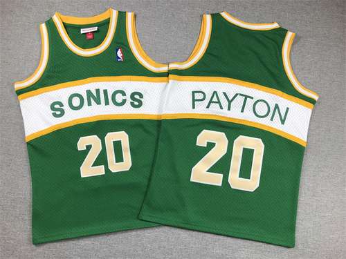 Abbigliamento per bambini SuperSonics No 20 Gary Payton Logo retrò strisce bianche orizzontali verdi