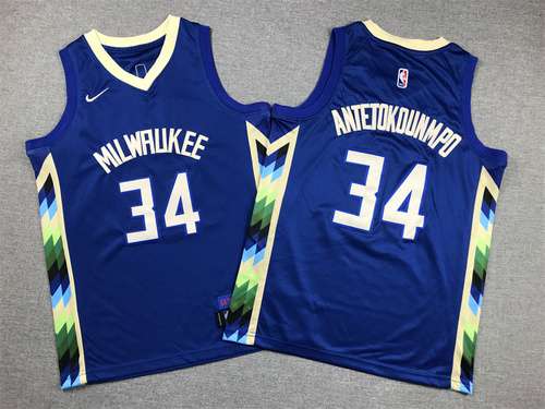 Abbigliamento per bambini 23 Bucks No 34 Giannis Antetokounmpo City Edition Blu