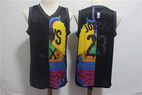 Maglia nera n. 23 personalizzata a tre parti KAWS x Jordan x NBA