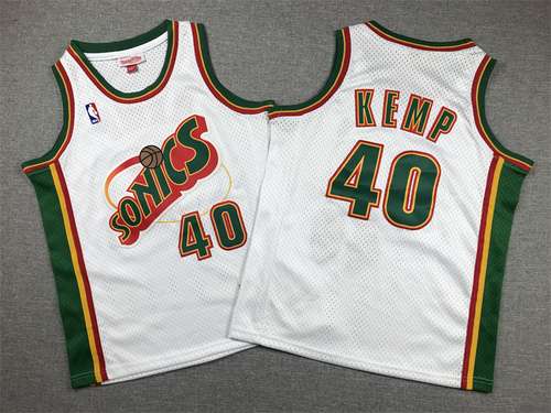 Abbigliamento per bambini SuperSonics No 40 Shawn Kemp Retro Label Bianco