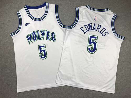 Abbigliamento per bambini 24 stili Timberwolves No 5 Anthony Edwards Classic White