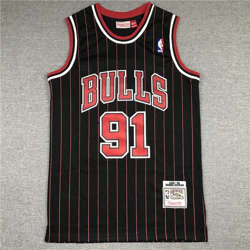 Bulls No 91 Rodman Retro strisce nere e rosse