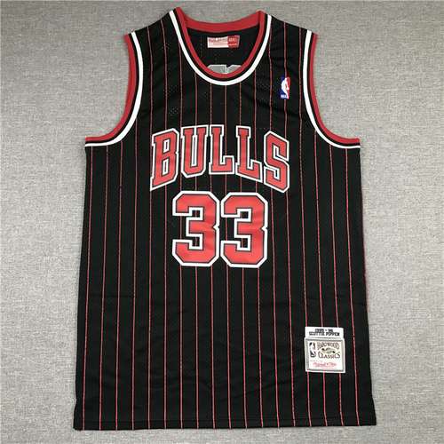 Bulls No 33 Pippen retro striscia nera e rossa