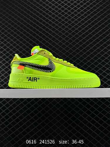 3 OFFWHITE x NK Air Force OW cobranded Air Force One verde fluorescente AO466 Maglia originale impor