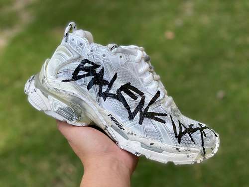 Balenciaga 7.0 blanco y negro pintado a mano Balenciaga Runner Graffti zapatos deportivos y casual c