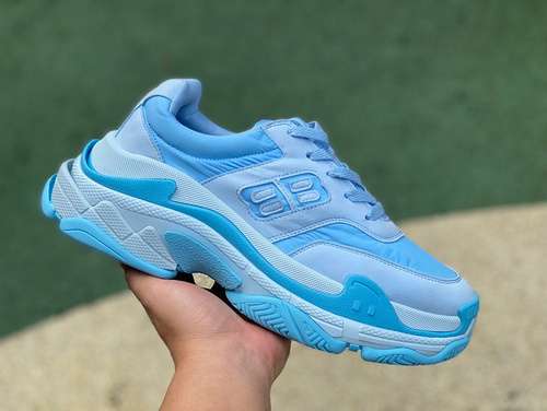 Balenciaga BB azul M puro original⚡️ Zapatos papá bajos de encaje de tela Balenciaga que absorben lo