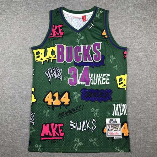 Bucks No 34 Giannis Antetokounmpo versione graffiti verde