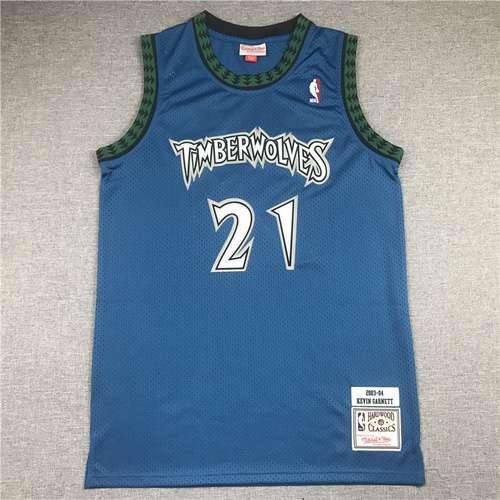 Timberwolves No 21 Garnett retrò azzurro