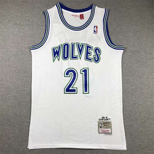 Timberwolves No 21 Garnett Classico retrò bianco