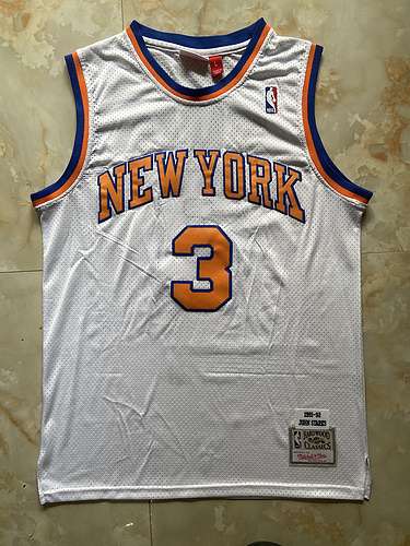 Knicks No 3 John Starks Retro Bianco