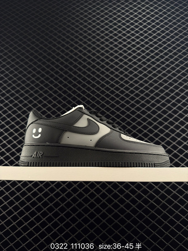 1-layer inner air cushion [Customized sneakers] Nike Air Force 1 OKHR Black Warrior Grey Smiling Fac