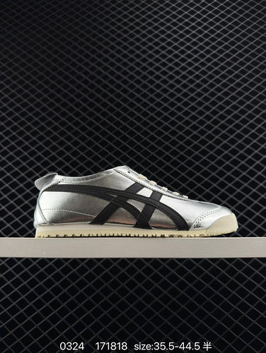 90 Onitsuka Tiger MEXICO 66 Asks Onitsuka Tiger Low Top Silver Black Unisex Shock Absorbent Support 